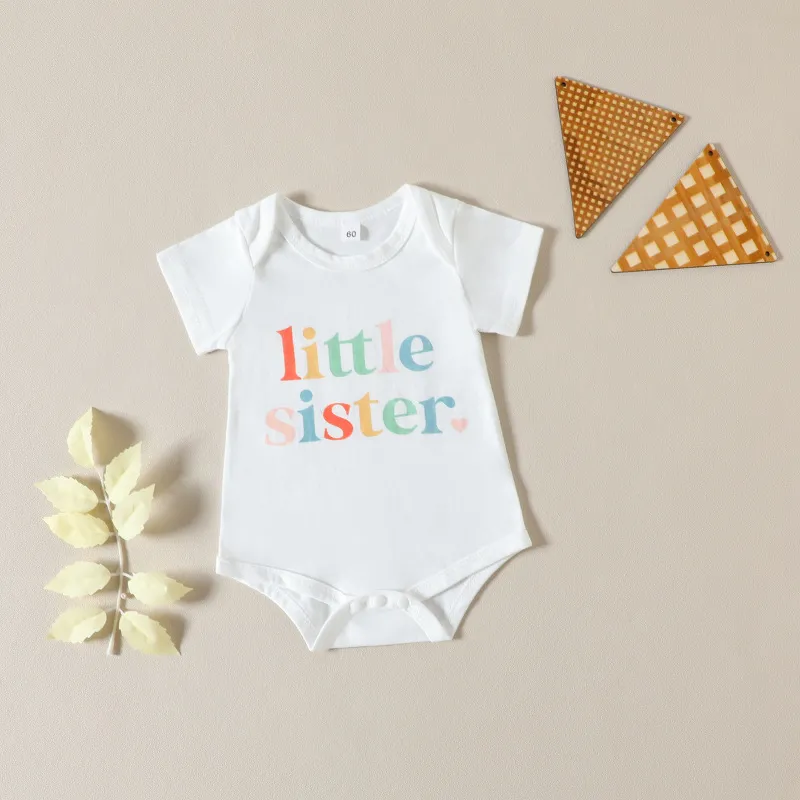 Baby Girls Casual Cute Letter Short Sleeve Round Neck Romper Triangle Climb