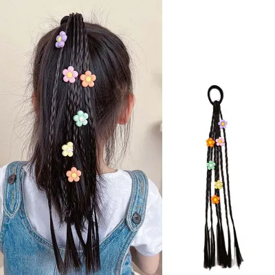 Kids Girls Sweet Cute Heart Star Square Flower Butterfly Wig Braid Hair Rope