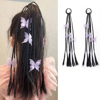 Kids Girls Sweet Cute Heart Star Square Flower Butterfly Wig Braid Hair Rope