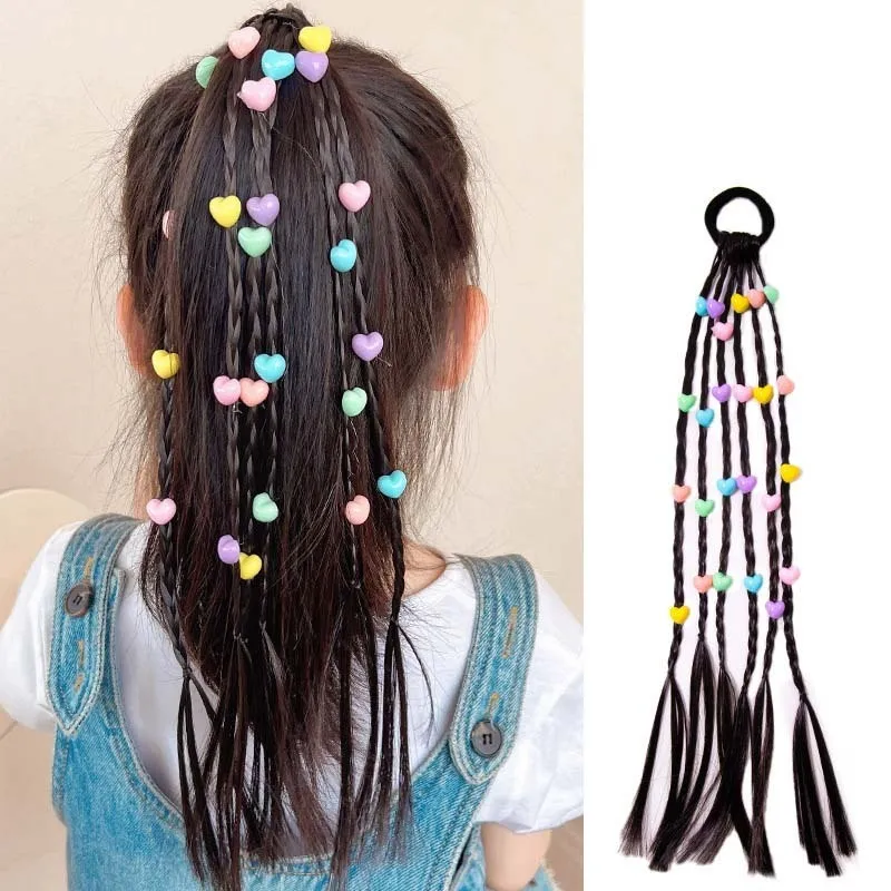 Kids Girls Sweet Cute Heart Star Square Flower Butterfly Wig Braid Hair Rope