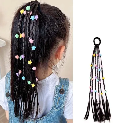 Kids Girls Sweet Cute Heart Star Square Flower Butterfly Wig Braid Hair Rope