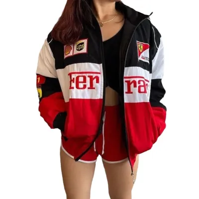 Women Fashion Loose Colorblock Alphabet Print Baseball Jacket Coat