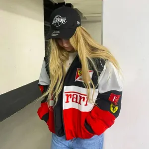 Women Fashion Loose Colorblock Alphabet Print Baseball Jacket Coat