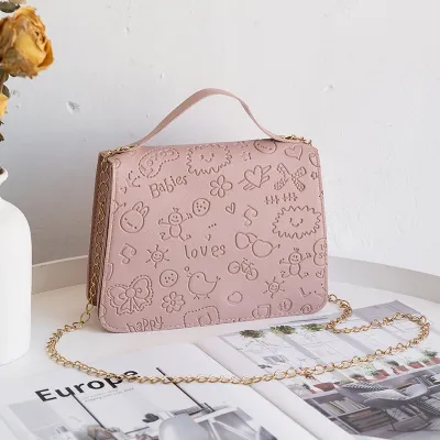 Women Fashion Heart Bow Cloud Embossed Flap Chain Square Crossbody Bag