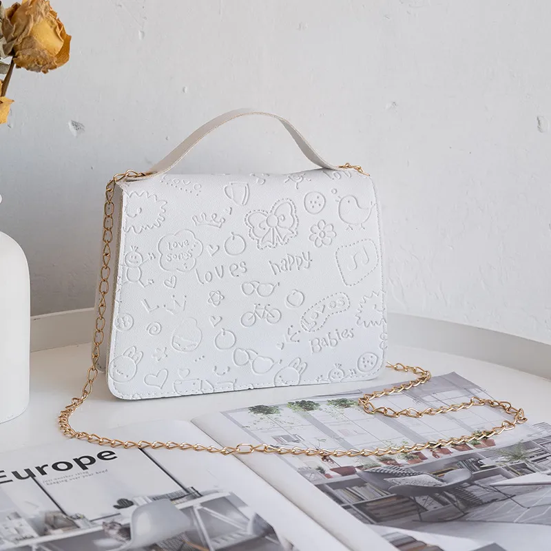 Women Fashion Heart Bow Cloud Embossed Flap Chain Square Crossbody Bag