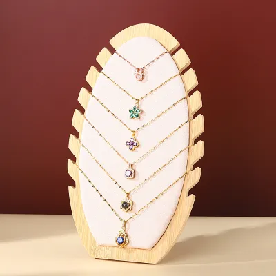 Simple Bamboo Leaves Shape Necklace Bracelet Jewelry Display Stand with Flannel Panel