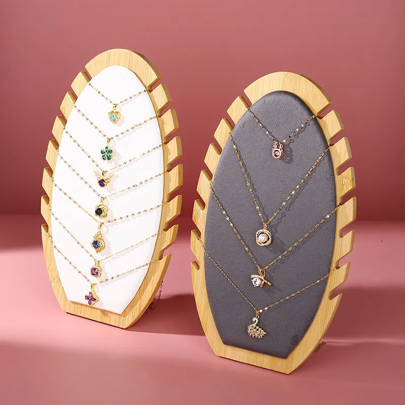 Simple Bamboo Leaves Shape Necklace Bracelet Jewelry Display Stand with Flannel Panel