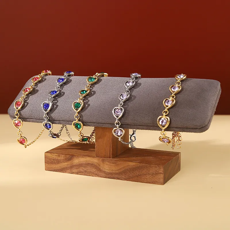 Simple Fashion Walnut Bracelet Storage Display Stand with Flannel, One Layer, I-Shape, High Sense