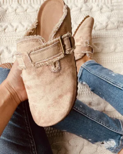 Women Fashion Plus Size Leopard Print Round-Toe Flat Mules Shoes