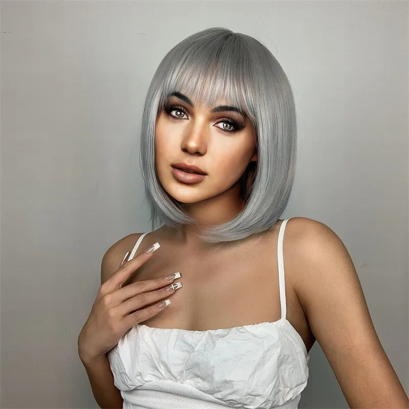 Women Air Bangs Short Shoulder Bobo Hair Wig High Temperature Wire