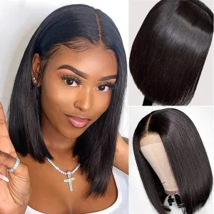 Black Short Straight Mid-Length Bobo High Temperature Silk Front Lace Wig For Women