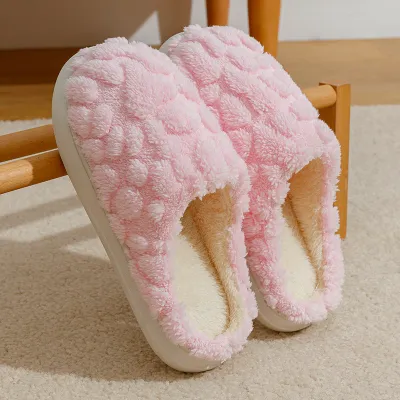 Women Cute Plus Size Plush Warm Round Toe Flat Household Slippers