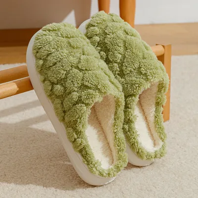 Women Cute Plus Size Plush Warm Round Toe Flat Household Slippers