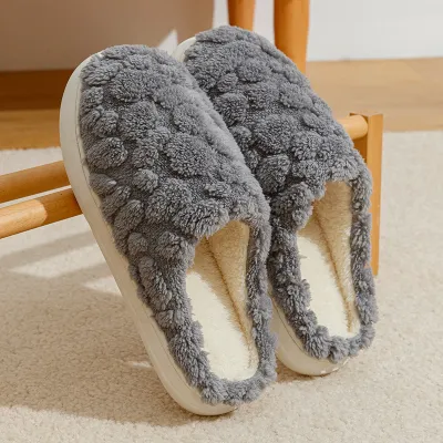 Women Cute Plus Size Plush Warm Round Toe Flat Household Slippers
