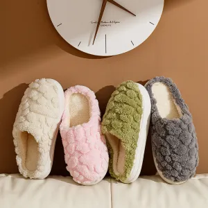 Women Cute Plus Size Plush Warm Round Toe Flat Household Slippers