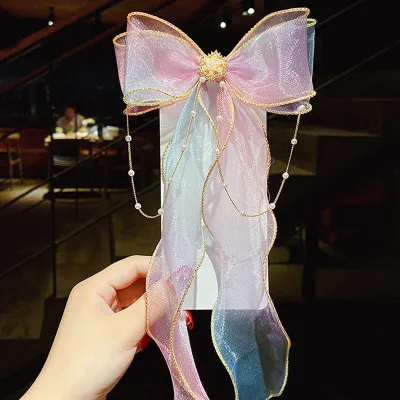 Kids Girls Cute Sweet Gradient Color Mesh Bow Hair Band