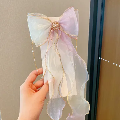 Kids Girls Cute Sweet Gradient Color Mesh Bow Hair Band