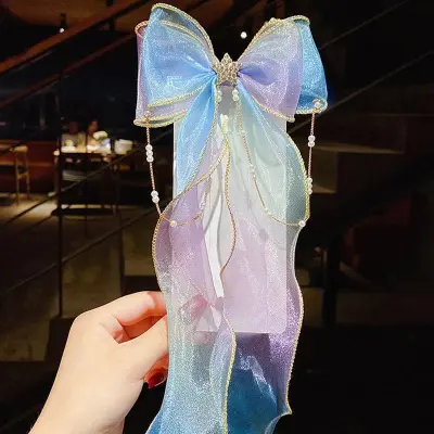 Kids Girls Cute Sweet Gradient Color Mesh Bow Hair Band
