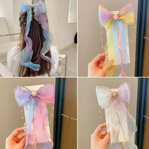 Kids Girls Cute Sweet Gradient Color Mesh Bow Hair Band