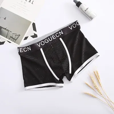 Men Fashion Casual Mesh Ice Silk Mid Waist Boxer Pants with Letter Print
