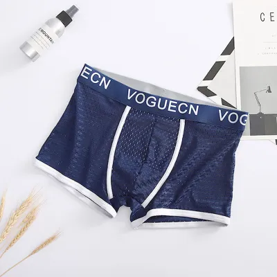 Men Fashion Casual Mesh Ice Silk Mid Waist Boxer Pants with Letter Print