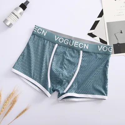 Men Fashion Casual Mesh Ice Silk Mid Waist Boxer Pants with Letter Print
