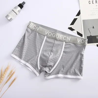 Men Fashion Casual Mesh Ice Silk Mid Waist Boxer Pants with Letter Print
