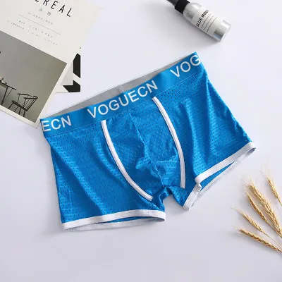 Men Fashion Casual Mesh Ice Silk Mid Waist Boxer Pants with Letter Print