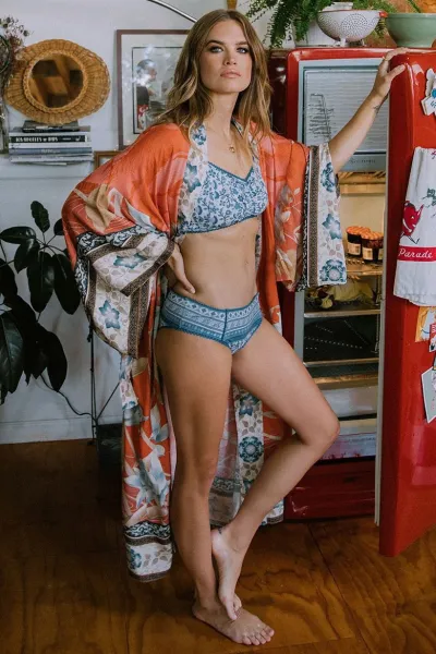 Women Loose Vacation Beach Floral Printed Long Sleeve Swimwear Cover-Ups