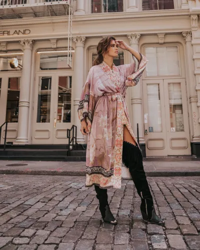 Women Loose Vacation Beach Floral Printed Long Sleeve Swimwear Cover-Ups
