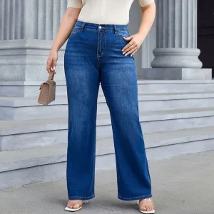 Women Plus Size Fashion Casual Loose Wide Leg Jeans
