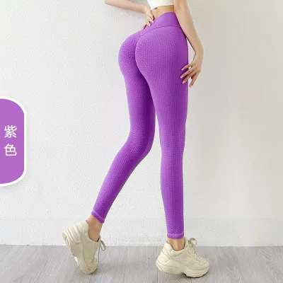 Women's Honeycomb Skinny Yoga Leggings - Solid Color Nylon Sportswear