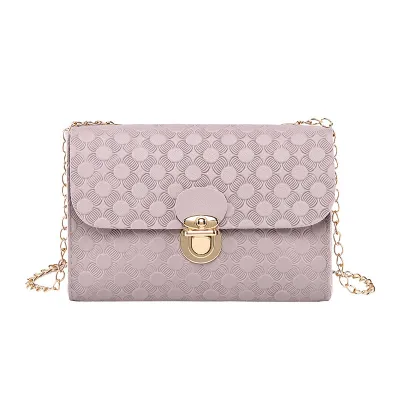 Women Fashion Embossed Flap Lock Square Chain Crossbody Bag