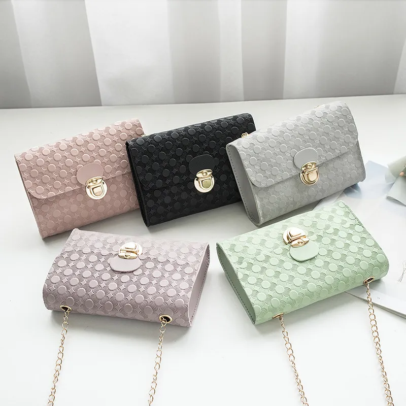 Women Fashion Embossed Flap Lock Square Chain Crossbody Bag