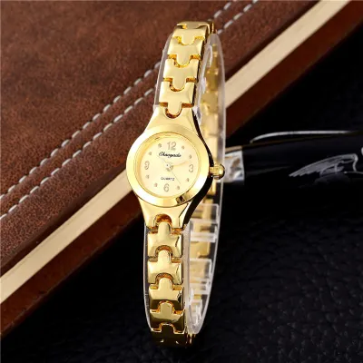 Women Fashion Simple Metal Dial Quartz Watch with Stainless Steel Band