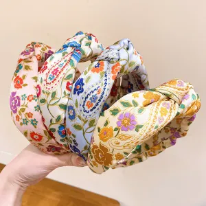 Women Fashion Floral Printed Fabric Kink Wide-Brimmed Hair Band