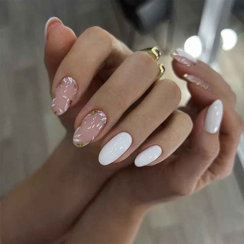 Women Simple Fashion Solid Color Pink Embellished Wearable Fake Nails