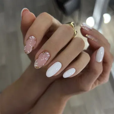 Women Simple Fashion Solid Color Pink Embellished Wearable Fake Nails