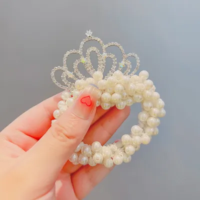 Kids Girls Cute Sweet Crown Pearl Rhinestone Hair Rings