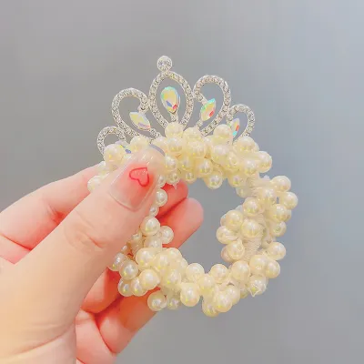Kids Girls Cute Sweet Crown Pearl Rhinestone Hair Rings