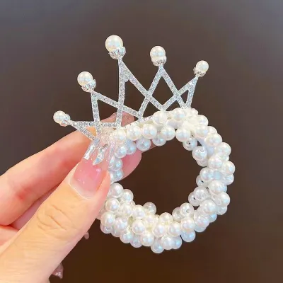 Kids Girls Cute Sweet Crown Pearl Rhinestone Hair Rings
