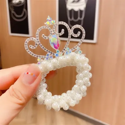 Kids Girls Cute Sweet Crown Pearl Rhinestone Hair Rings