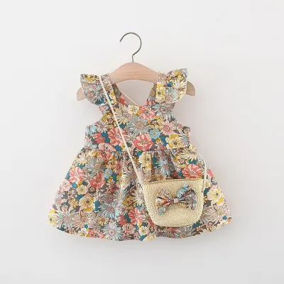 Kids Baby Girls Casual Cute Tiny Flower Sleeveless U Neck Princess Dress 0-3T