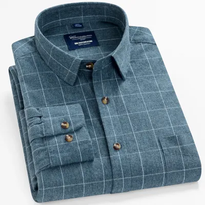 Men Spring Autumn Casual Business Commuter Solid Color Flannel Long Sleeve Lapel Plus Size Shirt