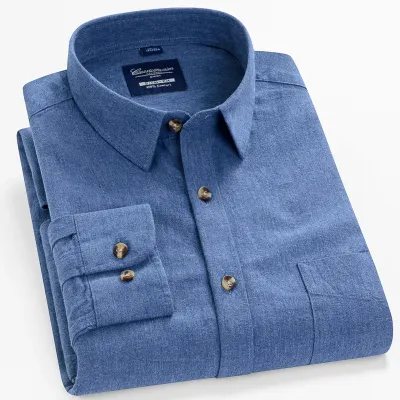 Men Spring Autumn Casual Business Commuter Solid Color Flannel Long Sleeve Lapel Plus Size Shirt