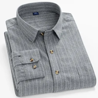 Men Spring Autumn Casual Business Commuter Solid Color Flannel Long Sleeve Lapel Plus Size Shirt