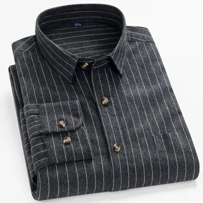 Men Spring Autumn Casual Business Commuter Solid Color Flannel Long Sleeve Lapel Plus Size Shirt