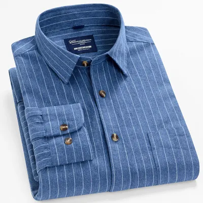 Men Spring Autumn Casual Business Commuter Solid Color Flannel Long Sleeve Lapel Plus Size Shirt