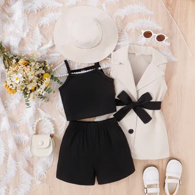 Kids Toddler Girls Solid Color Sleeveless Camisole Shorts Suit Set Cotton Casual Pullover