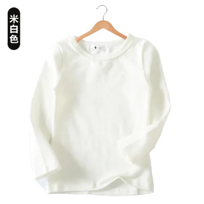Kids Toddler Boys Girls Casual Versatile Solid Long Sleeve Round Neck Cotton T-Shirt